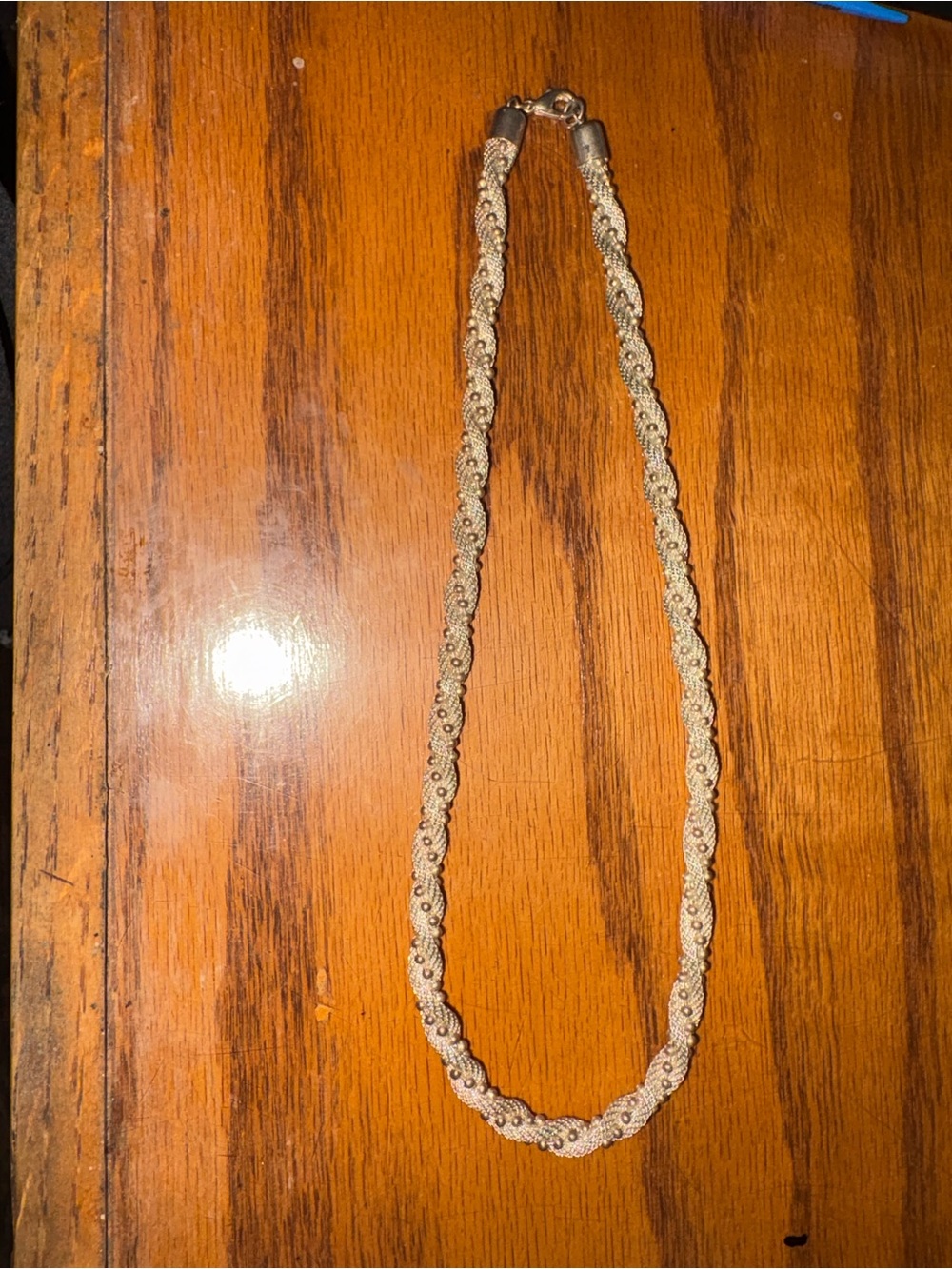 Silver Tone Braided Bead Necklace - Women Jewelry 8 1/2 inches